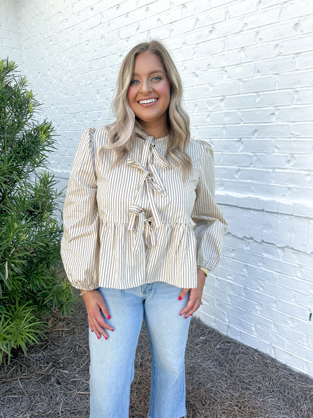 Striped Tie Front Top