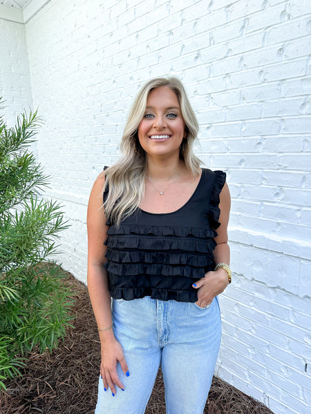 Black Ruffle Tank Top