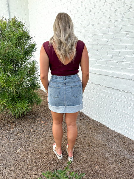 Cuffed Denim Skirt