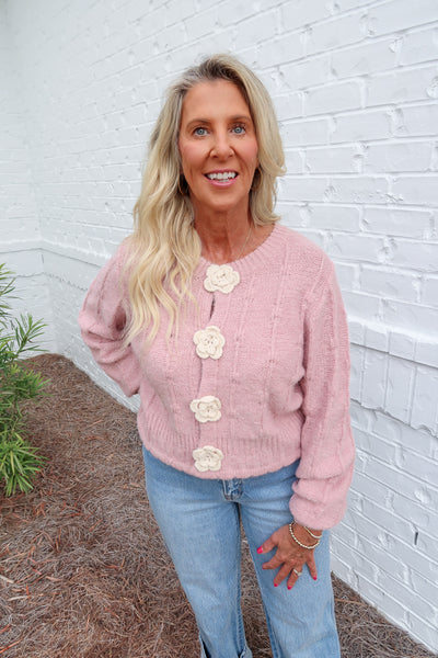 Blush Floral Button Sweater