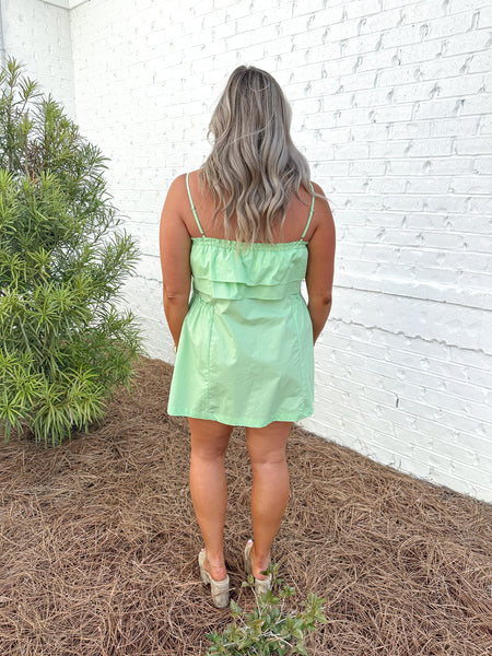 Mint Ruffle Neckline Dress