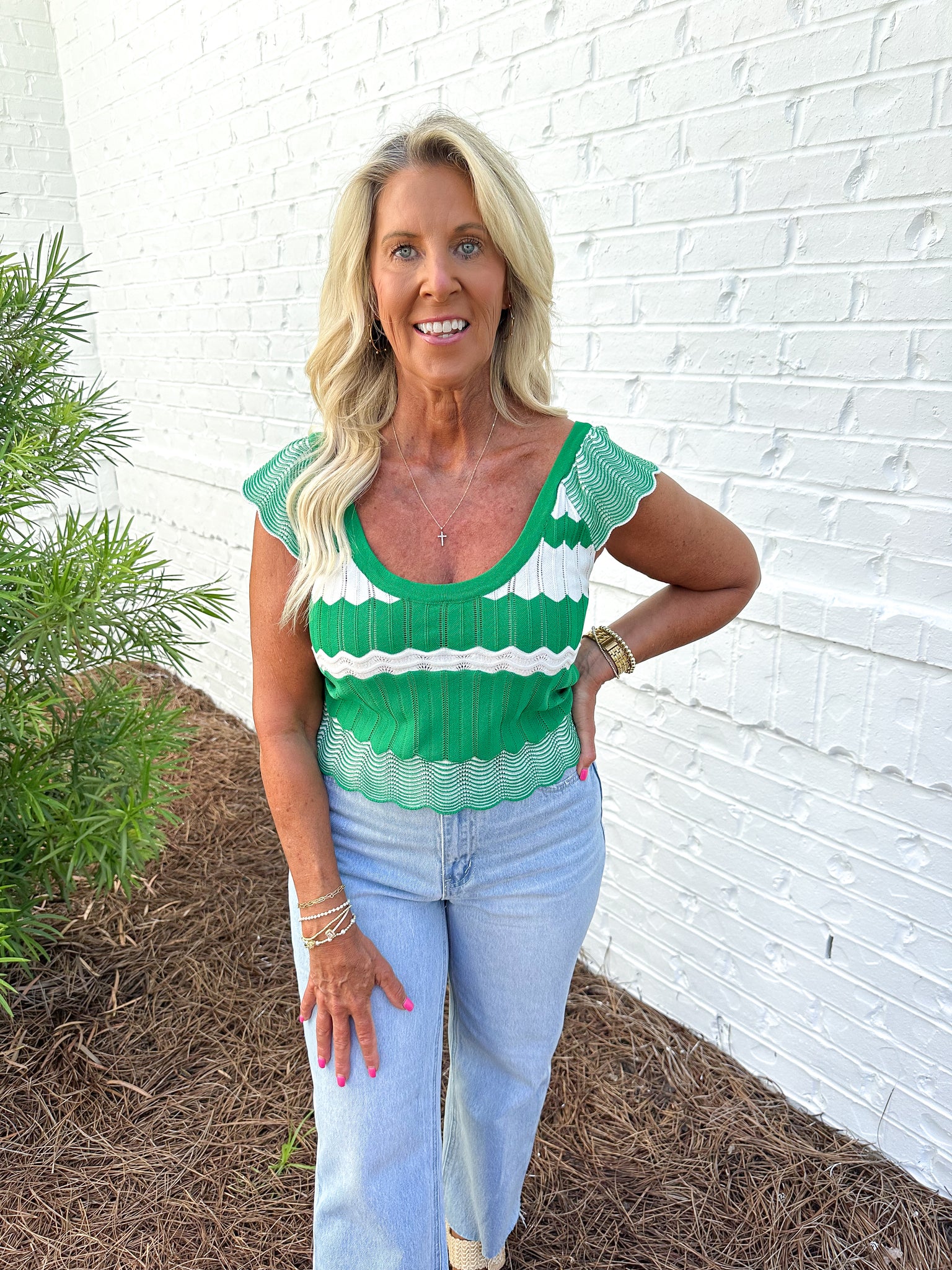 Green Scallop Knit Top