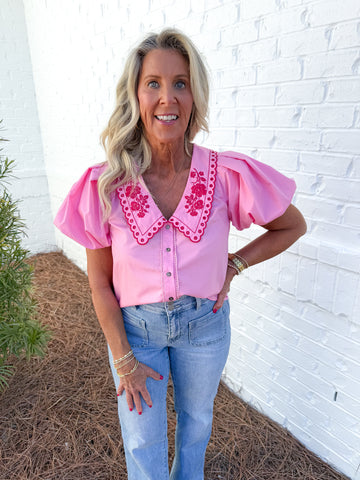 Pink Poplin Top