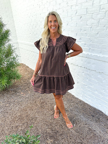 Gingham Flutter Sleeve Dress