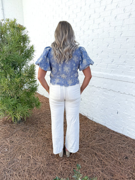 Blue Embroidered Top