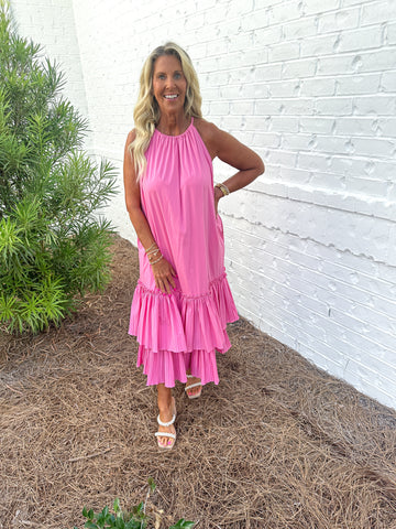 Pink Pleated Midi