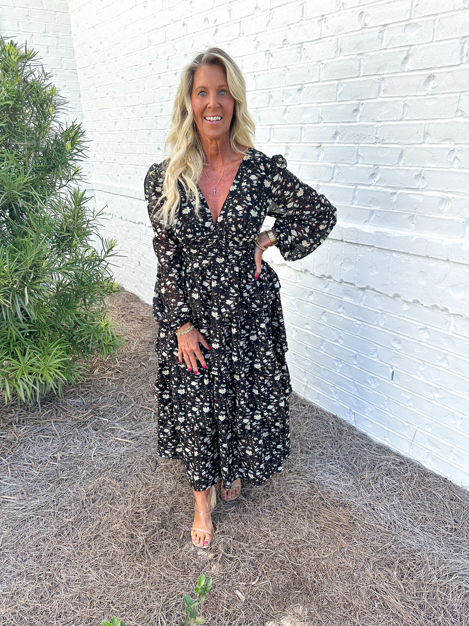 Black Floral Tiered Maxi