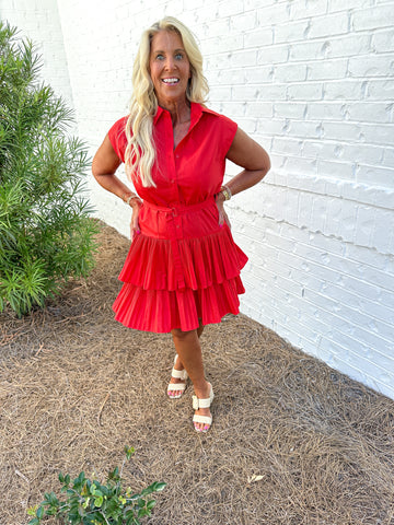 Red Pleated Dress