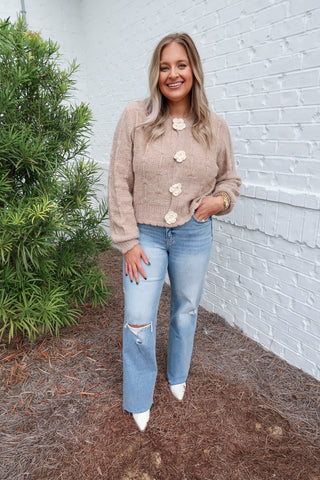 Mocha Floral Button Sweater