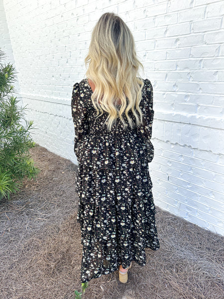 Black Floral Tiered Maxi