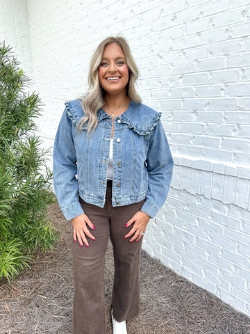 Ruffle Collar Denim Jacket