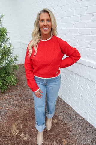 Red Cable Knit Sweater