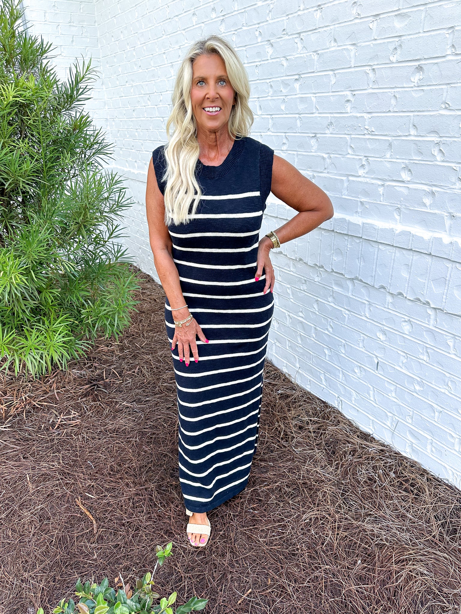 Navy Striped Midi