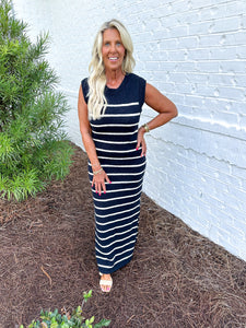 Navy Striped Midi