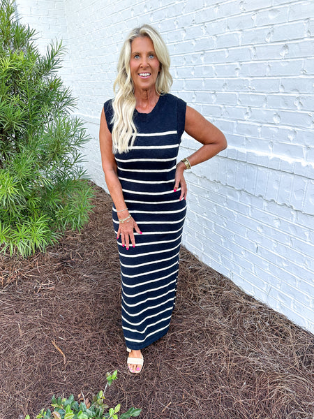 Navy Striped Midi