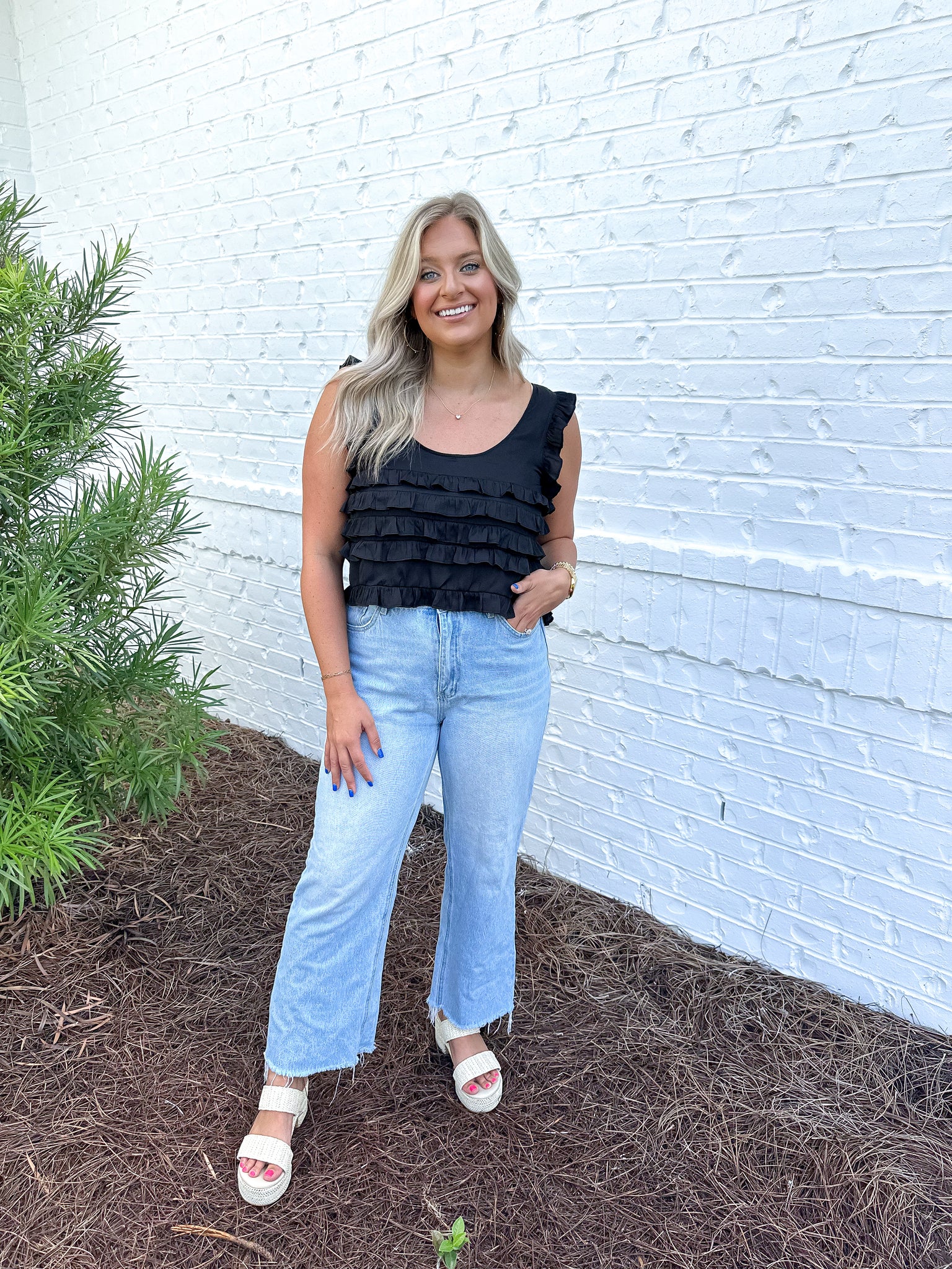 Black Ruffle Tank Top