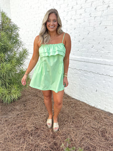 Mint Ruffle Neckline Dress