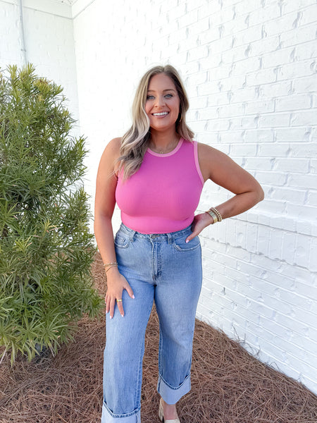 Pink Ribbed Bodysuit