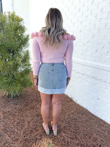 Cuffed Denim Skirt