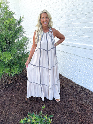 Embroidered Tiered Maxi