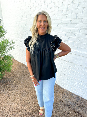 Black Ruffle Sleeve Top