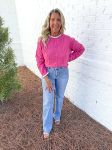 Pink Cable Knit Sweater