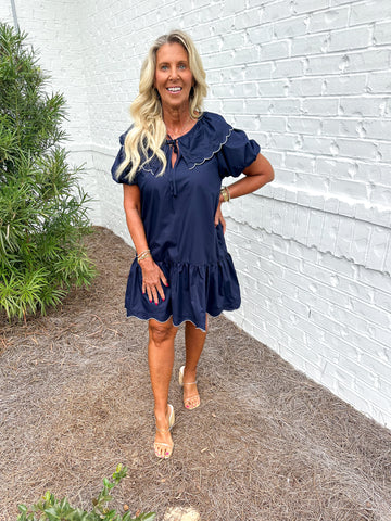 Navy Scalloped Dress