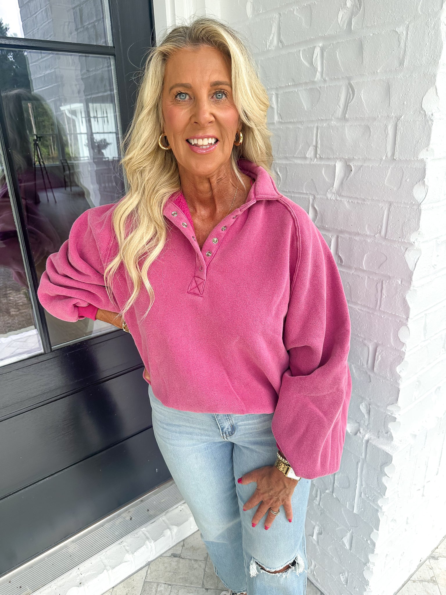 Pink Snap Sweatshirt