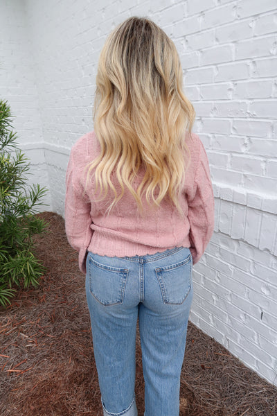 Blush Floral Button Sweater