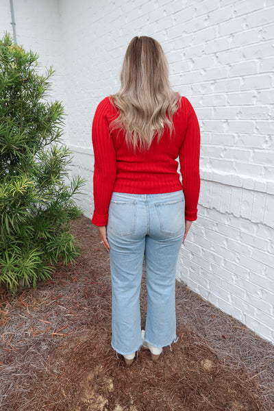 Red Pointed Hem Sweater