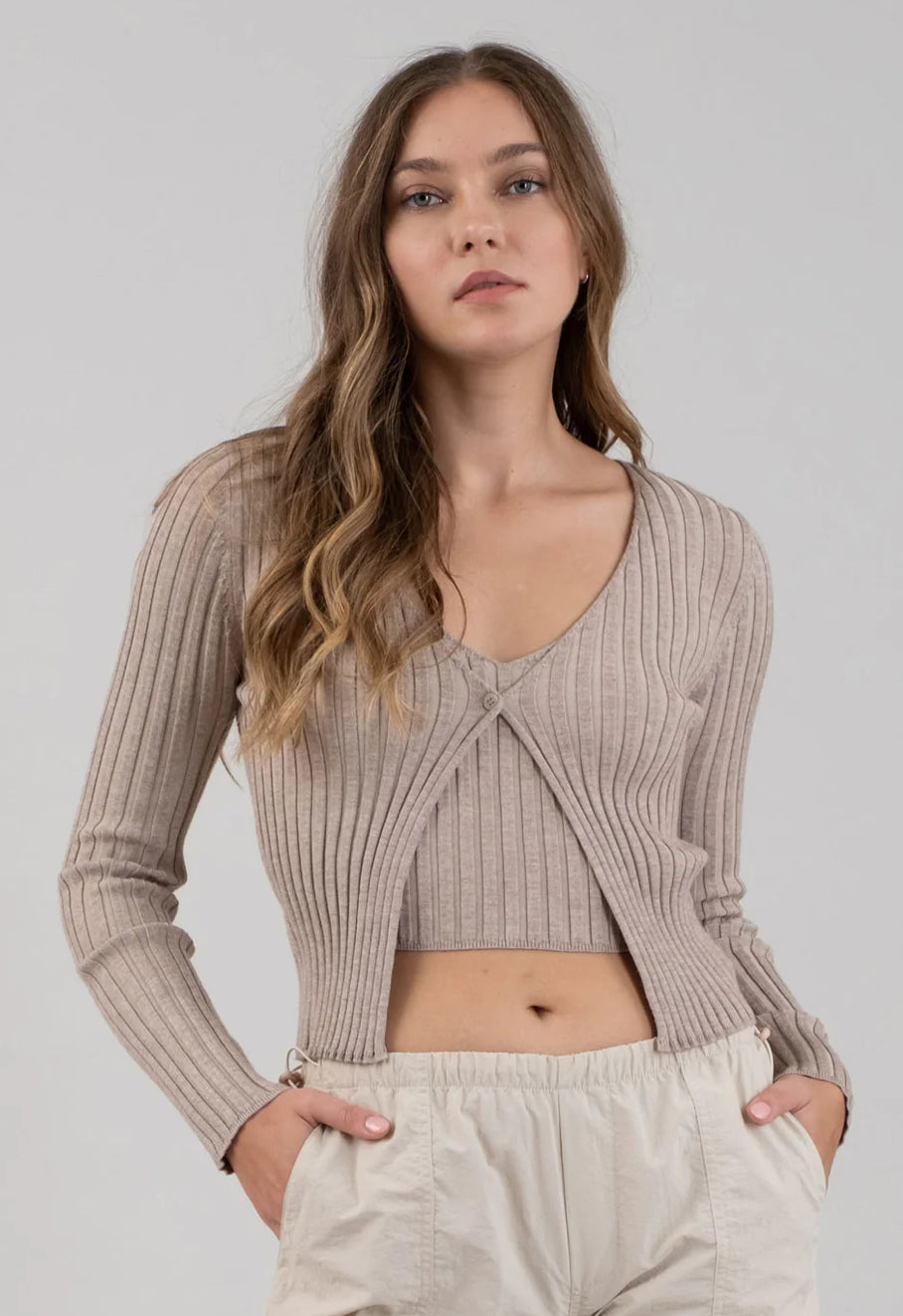 Taupe Ribbed Sweater Set