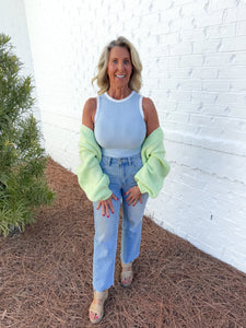 Blue Ribbed Bodysuit