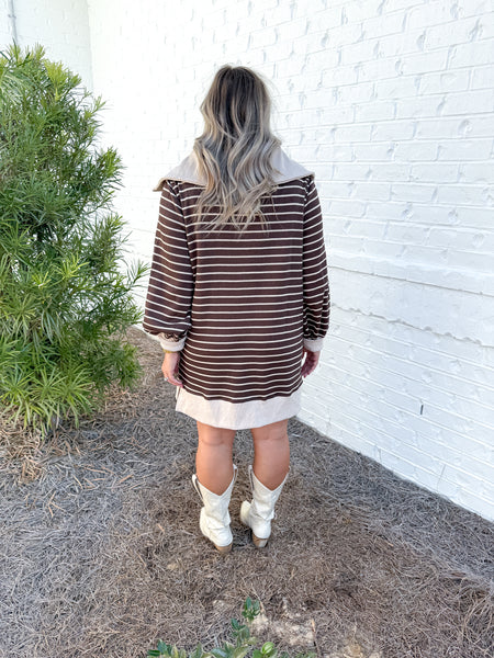 Brown Striped Knit Dress