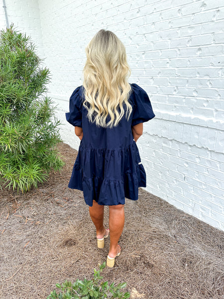 Navy Puff Sleeve Dress