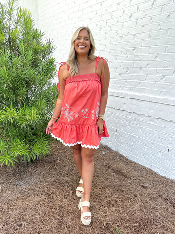 Coral Embroidery Dress