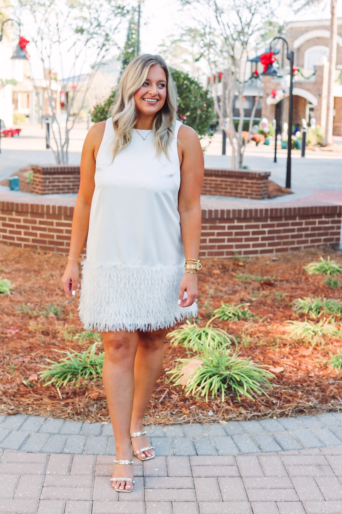 White Fur Trimmed Dress