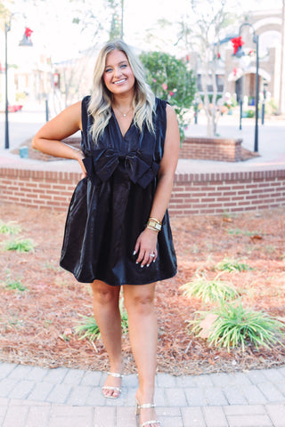 Black Metallic Bow Front Dress