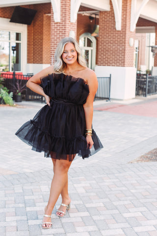 Black Tulle Strapless Dress